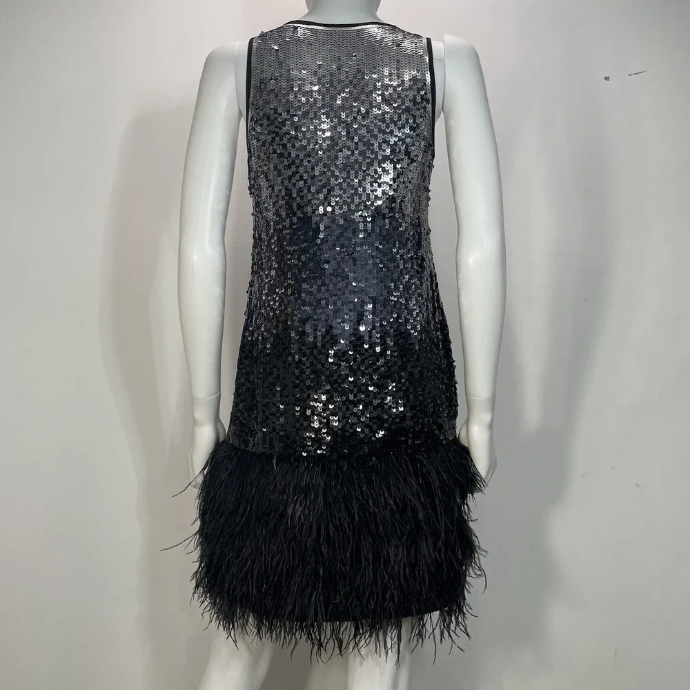 michael michael kors womens ombre Metalic sequence and feather dress size XS